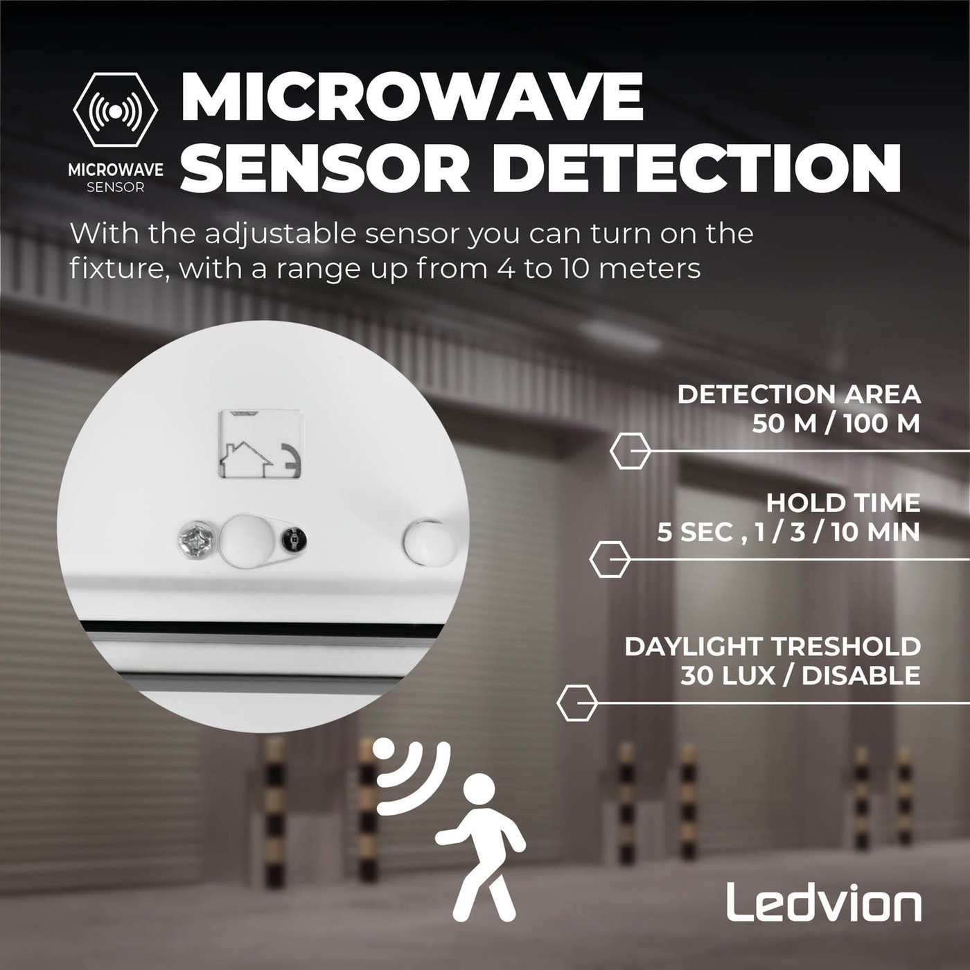 Réglette LED Avec Capteur 60CM - 7W - 4000K - IP65