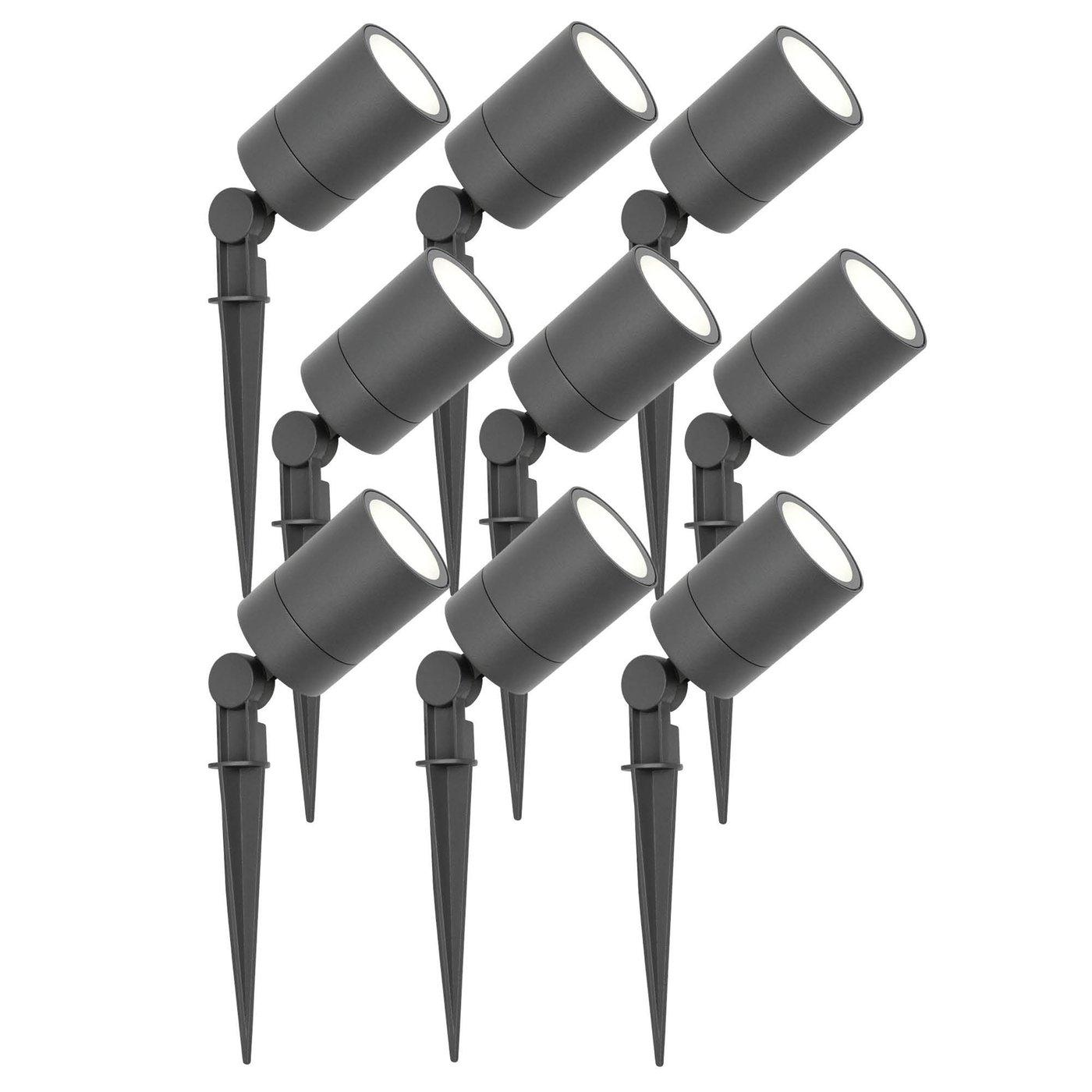 9x Zewnętrzny Reflektor Ogrodowy LED - Antracyt - IP65 - 5W - 6500K - Kabel zasilający 1 metr
