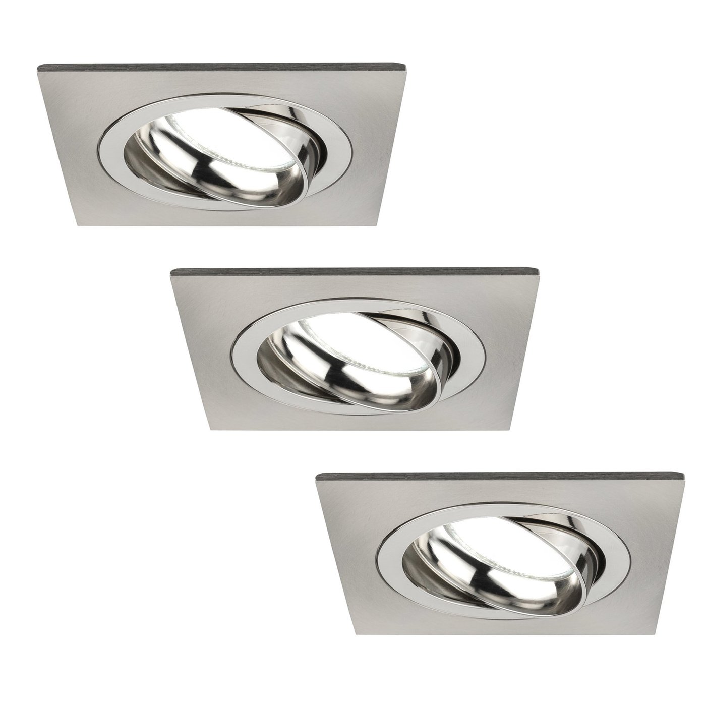 Dimmbare LED Einbaustrahler Edelstahl - Sevilla - 3W - 6500K - 92mm - Quadrat - 3 Pack