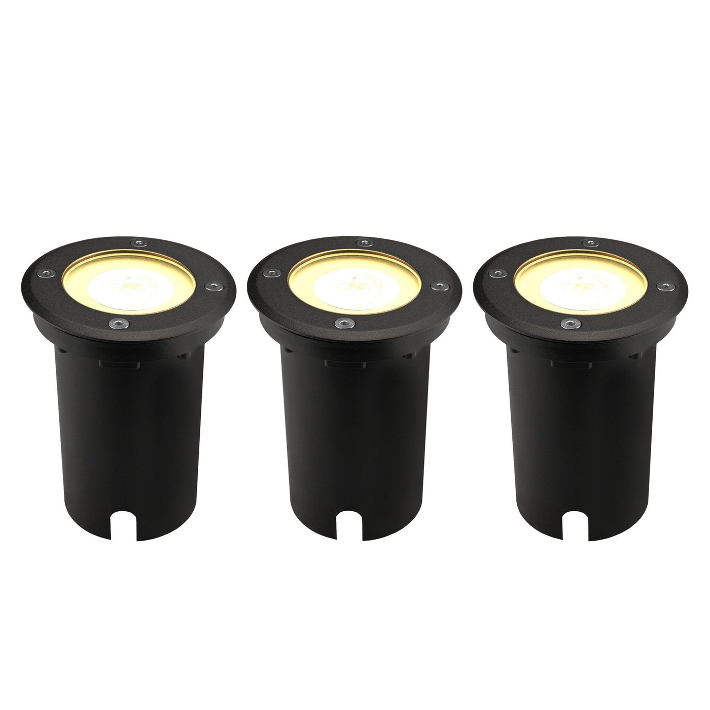 3x LED Bodeneinbaustrahler Rund - IP67 - 3W - 2700K - 1m Kabel - Schwarz