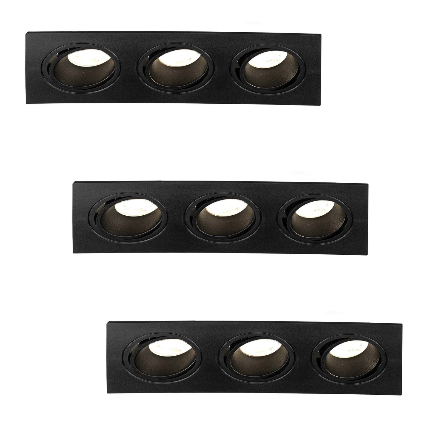 Dimmbarer LED Einbaustrahler Dreifach - Rechteck - 3W - 4000K - Schwarz