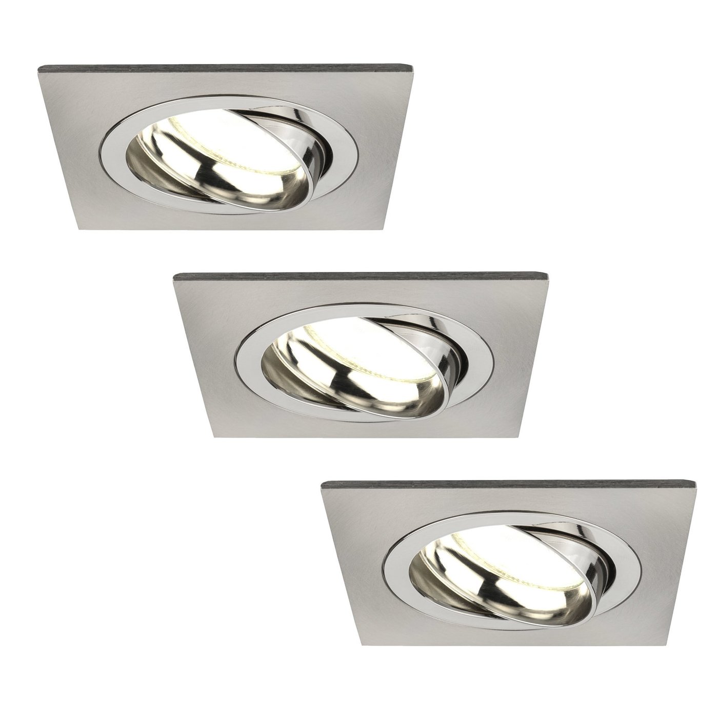 Dimmbare LED Einbaustrahler Edelstahl - Sevilla - 3W - 4000K - 92mm - Quadrat - 3 Pack