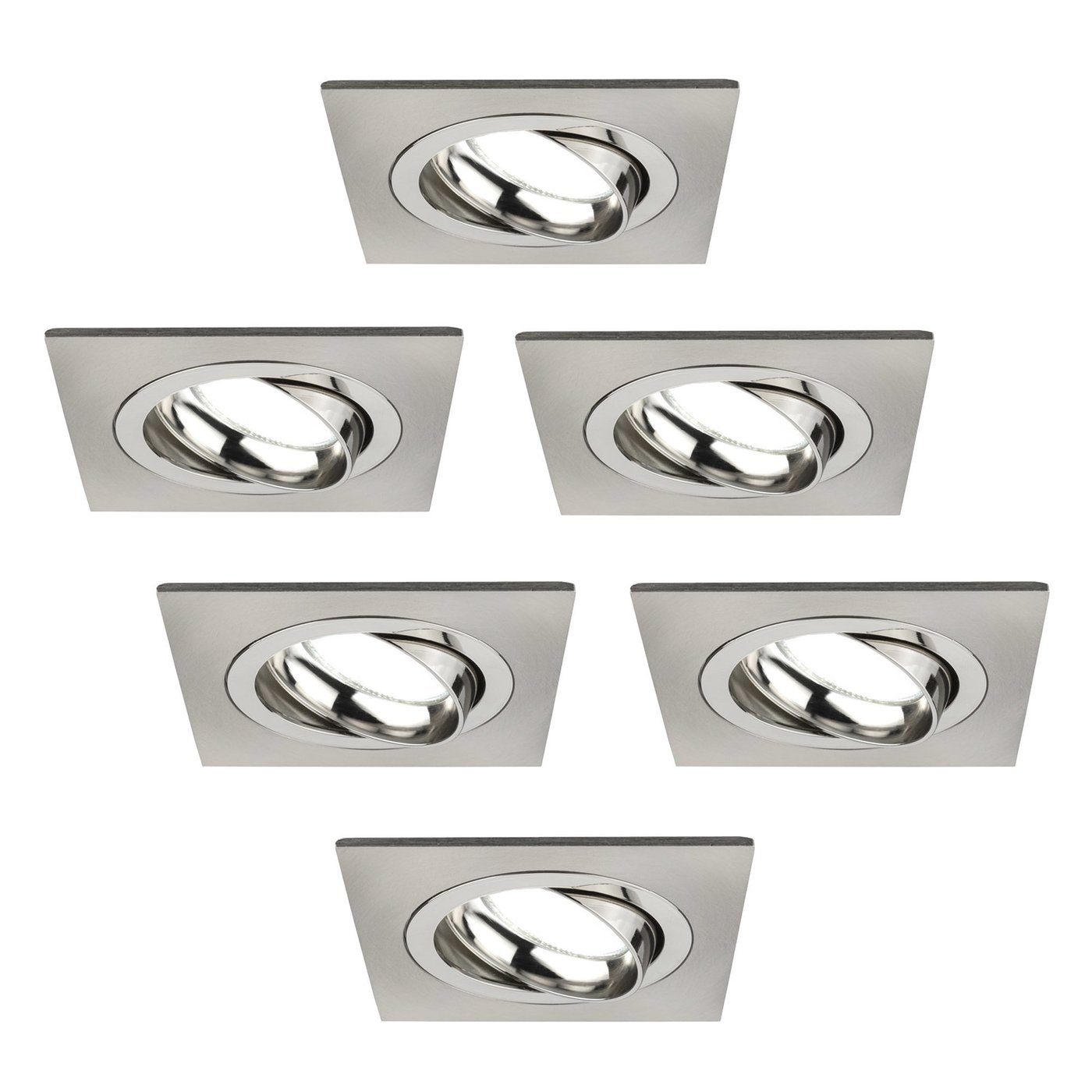 Dimmbare LED Einbaustrahler Edelstahl - Sevilla - 3W - 6500K - 92mm - Quadrat - 6 Pack