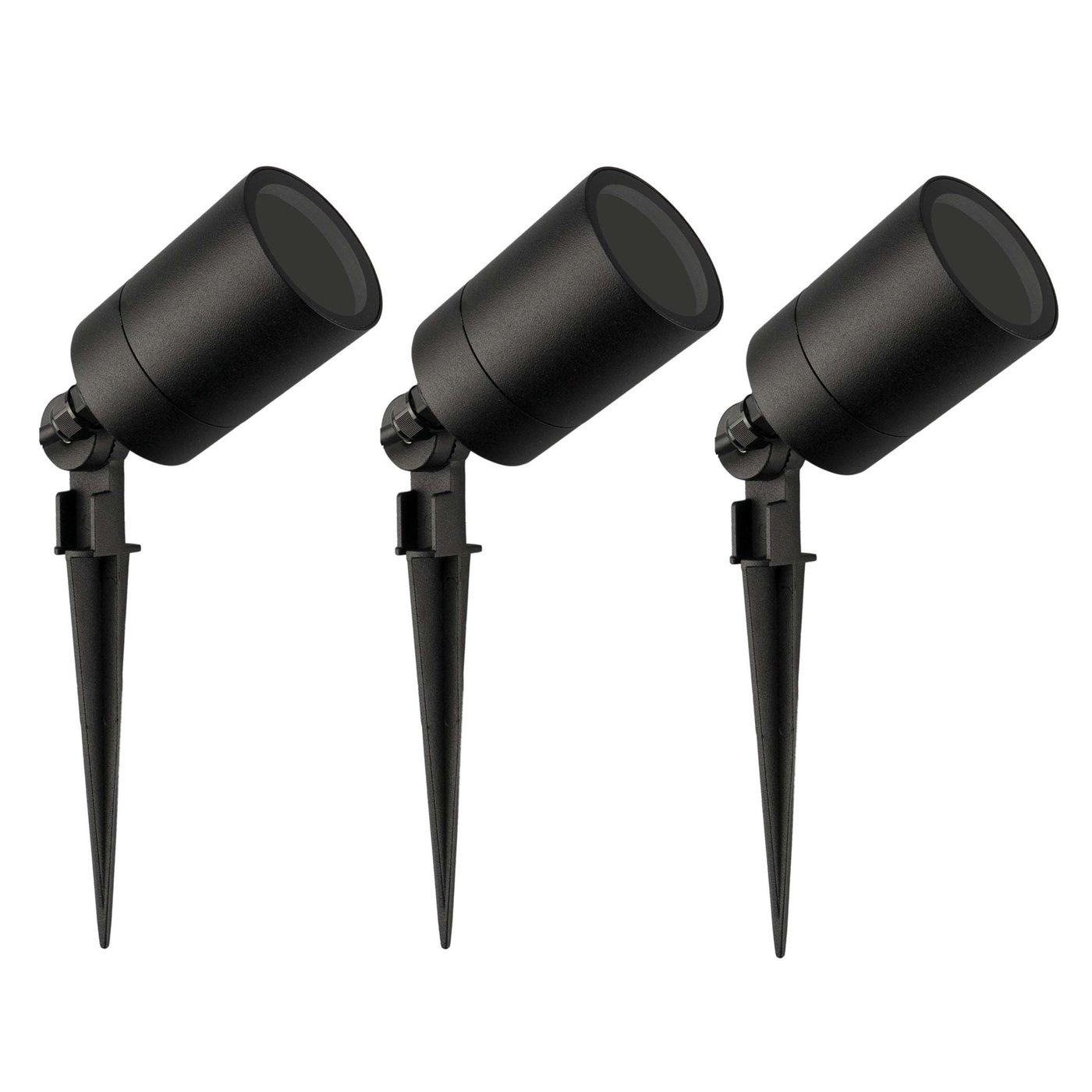 3x Zewnętrzny  Reflektor Ogrodowy LED - Czarny - IP65 - Gniazdo GU10 - Kabel zasilający 1 metr