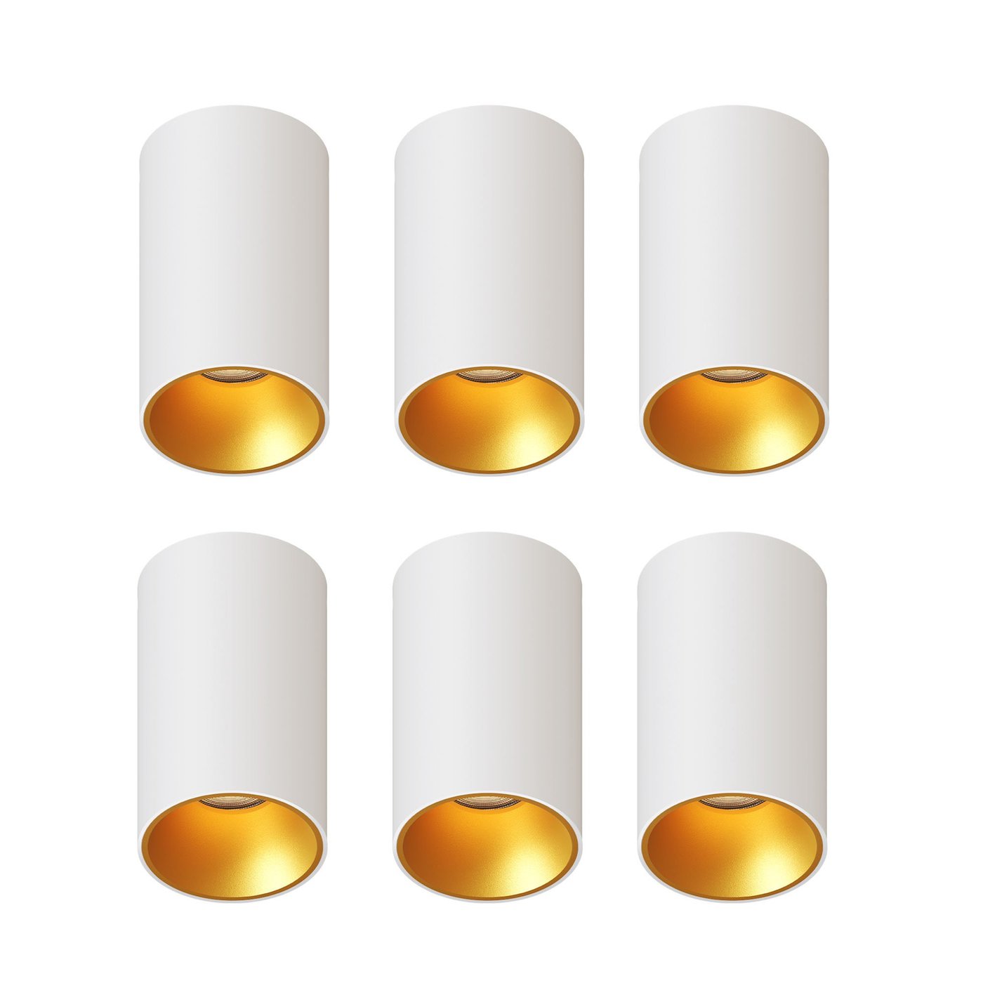 6x Spot LED en saillie - Dimmable - Blanc / Doré - Rond - 3W - 2700K - 345 Lumens - ø80 mm