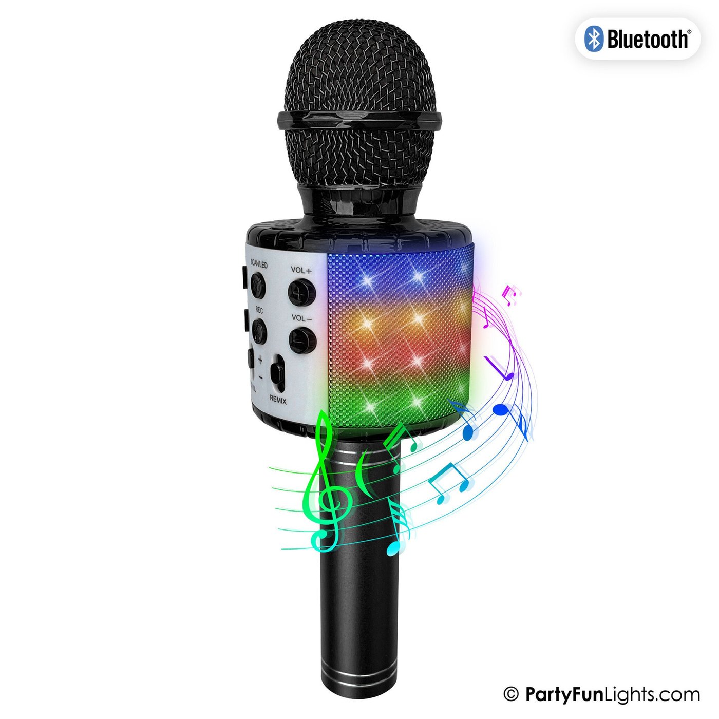 Bluetooth-Karaoke-Mikrofon - Schwarz - Inkl. Lautsprecher und Lichteffekte