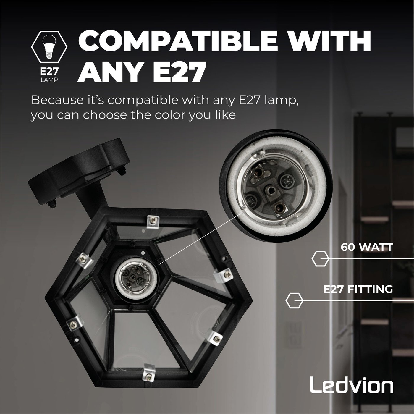 LED Outdoor Wall Light with PIR Sensor - E27 - Waterproof - Black - Lantern - Vintage - Dimmable