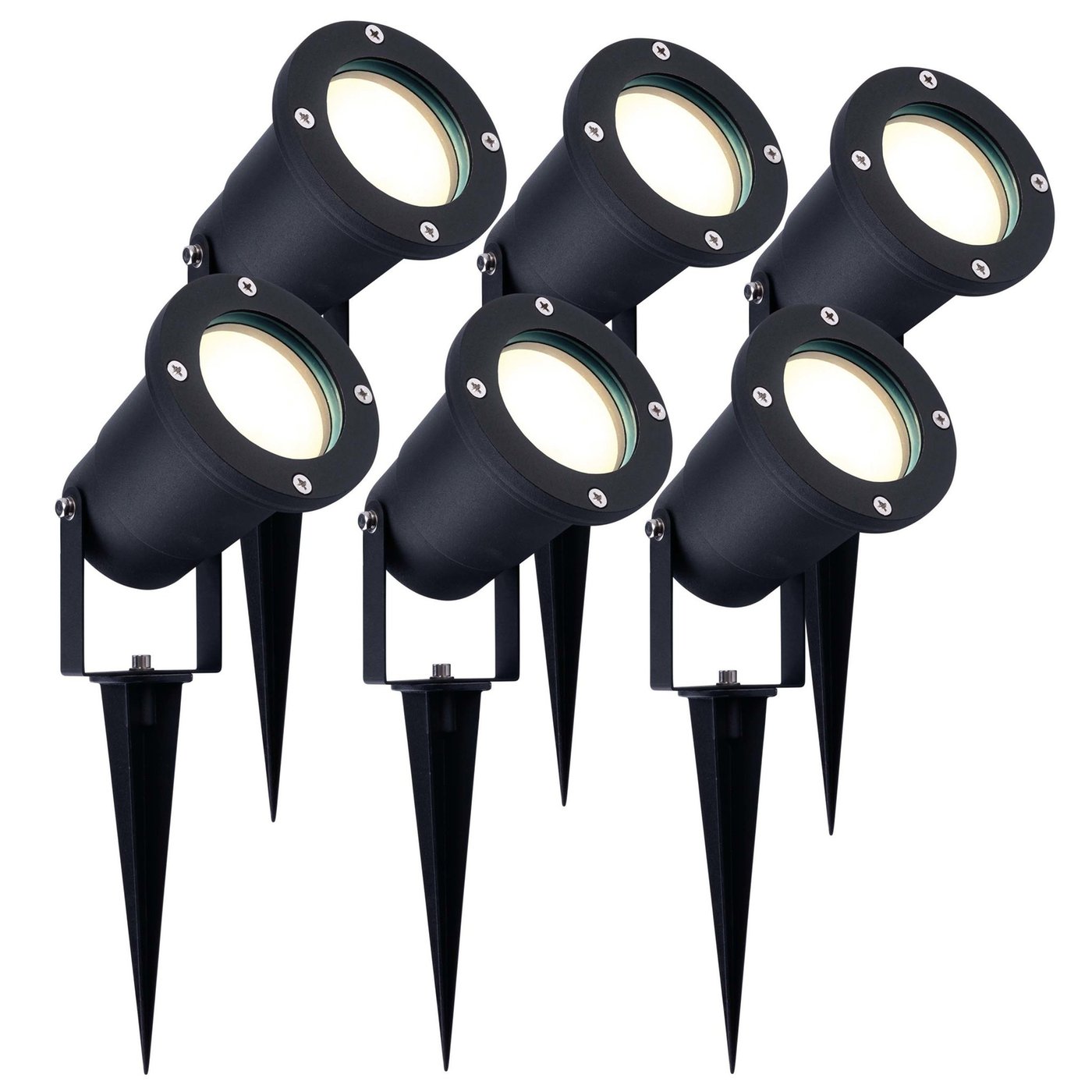 6x Zewnętrzny Reflektor Ogrodowy LED - Czarny - IP65 - 3W - 4000K - Kabel zasilający 1 metr