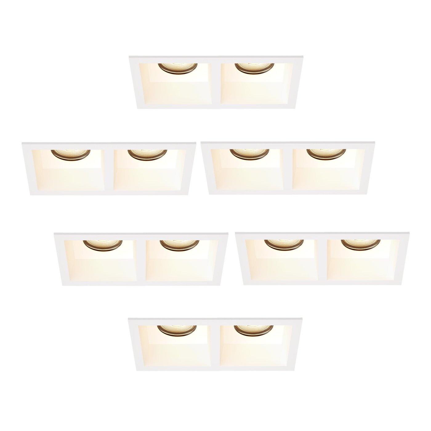 LED Einbaustrahler Dimmbar - Weiß - Doppelt - Rechteck - 3W - 2700K - 345 Lumen - 162x85mm - 6 pack