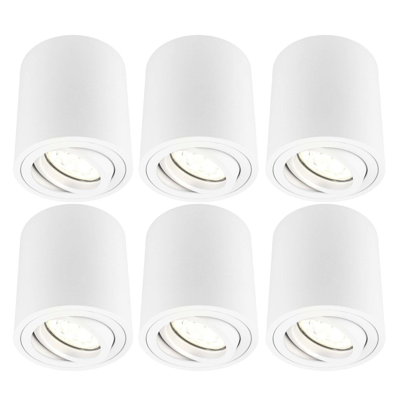 6x Dimbare LED Opbouwspot - ø80mm - Rond - Wit - 3W - 2700K - Kantelbaar