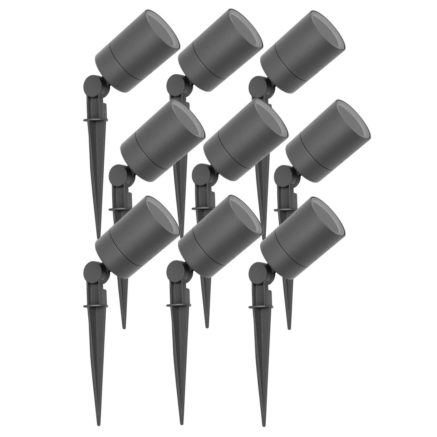 9x LED Prikspot - IP65 - Aluminium  - 1 Meter Kabel - GU10 Fitting - Antraciet