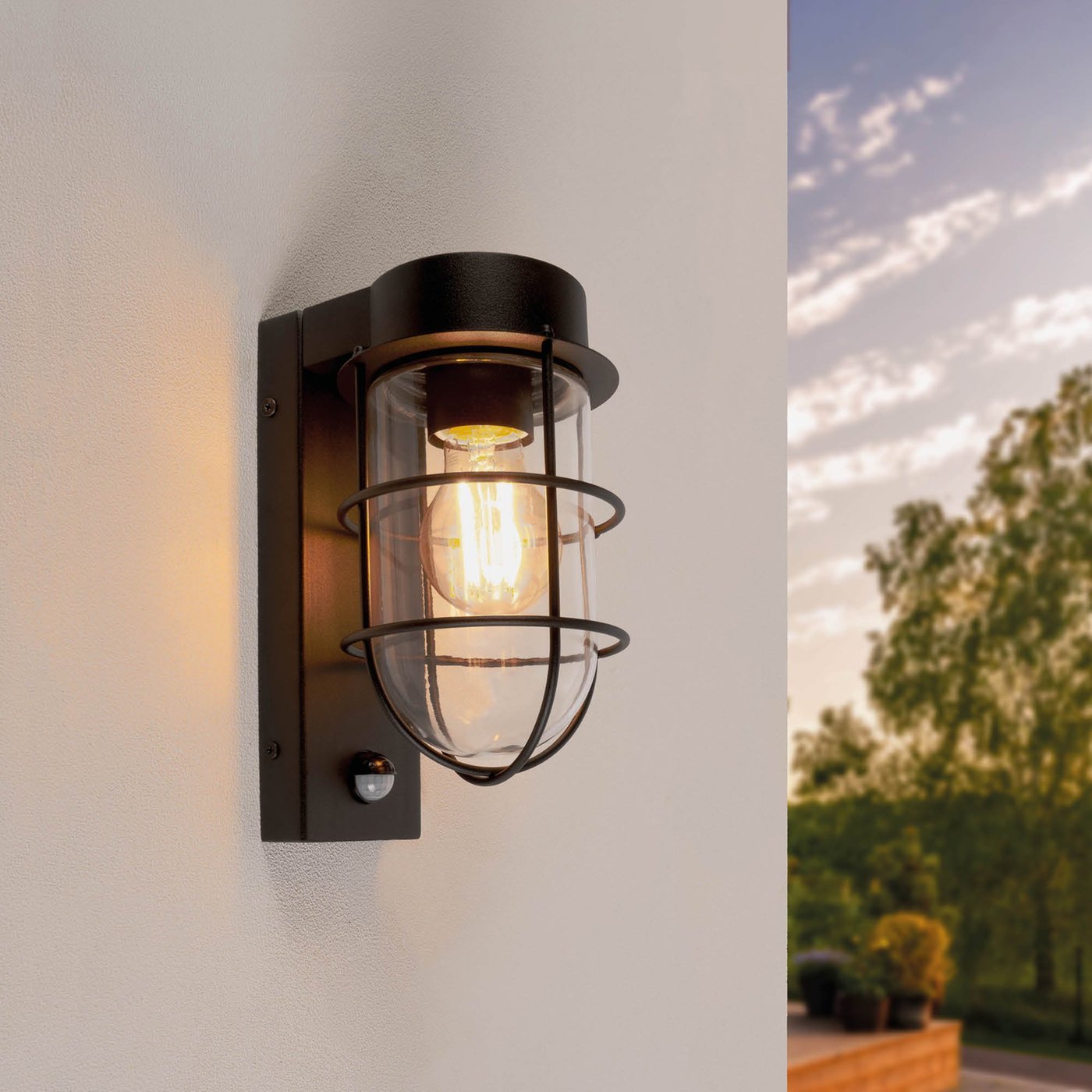 Aplique de Pared Exterior com Sensor de movimiento - Negro - Industrial - Casquillo E27 - IP44
