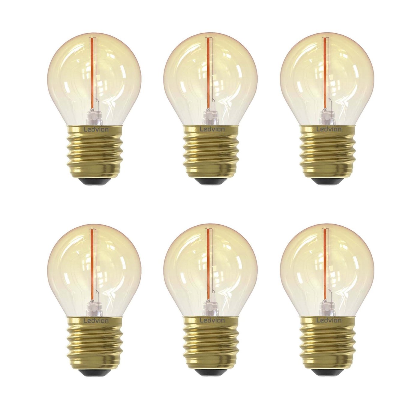 6x Ampoule LED E27 Filament -  1W - 2100K - 50 Lumen - Or