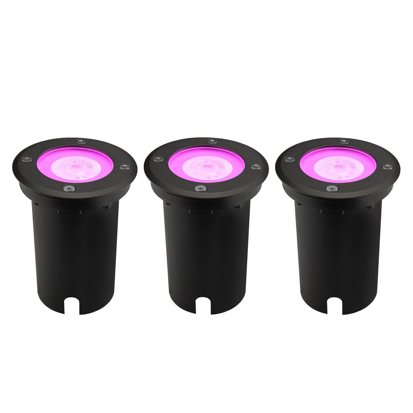3x Smart LED Bodeneinbaustrahler Rund - IP67 - 4.9W - RGB+CCT - 1m Kabel - Schwarz