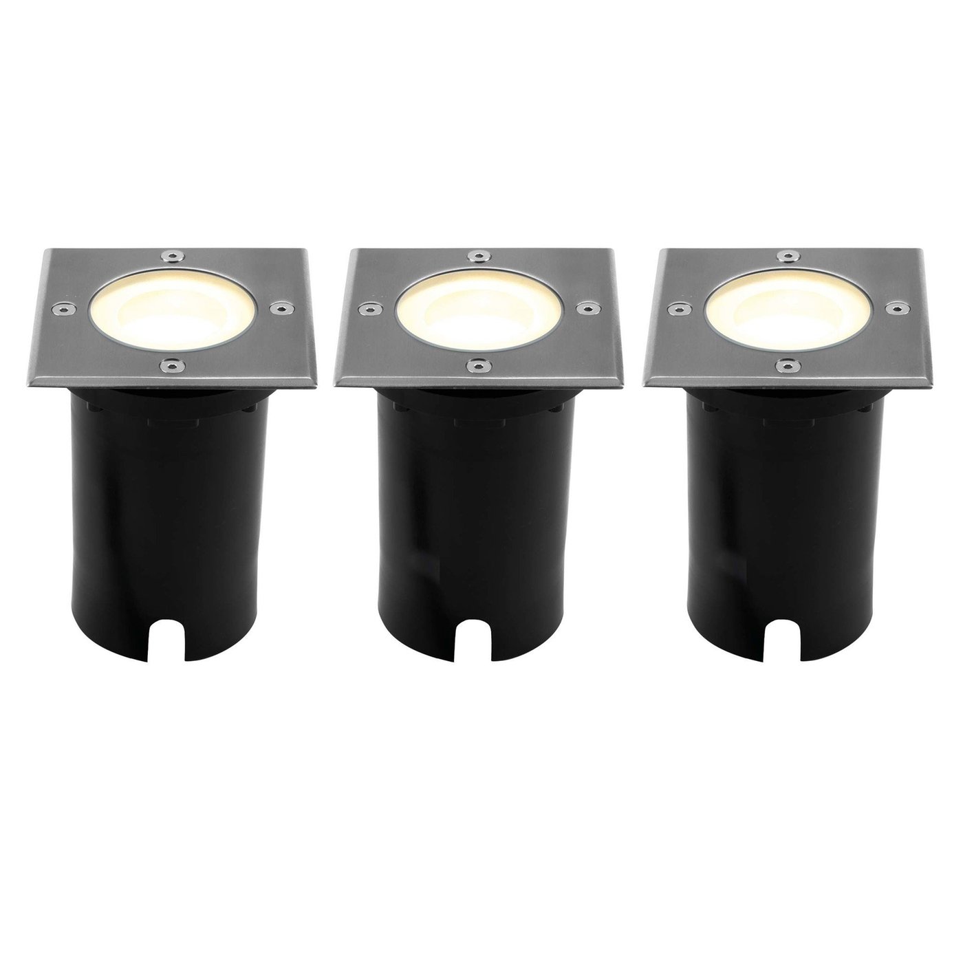 3x LED Bodeneinbaustrahler Quadrat - IP67 - 3W - 2700K - 1m Kabel