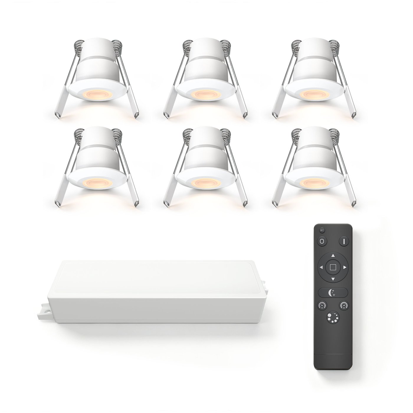 6x Mini oprawy wpuszczane LED - Ø35mm - IP65 - 2700K - Białe - 3W - 5 lat gwarancji - Pilot w zestawie