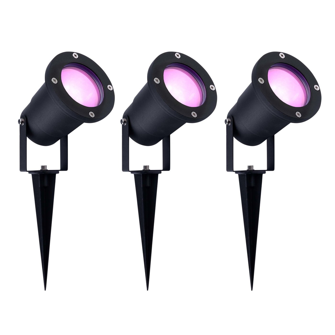 3x Smart Zewnętrzny Reflektor Ogrodowy LED - Czarny - IP65 - 5W - RGBWW