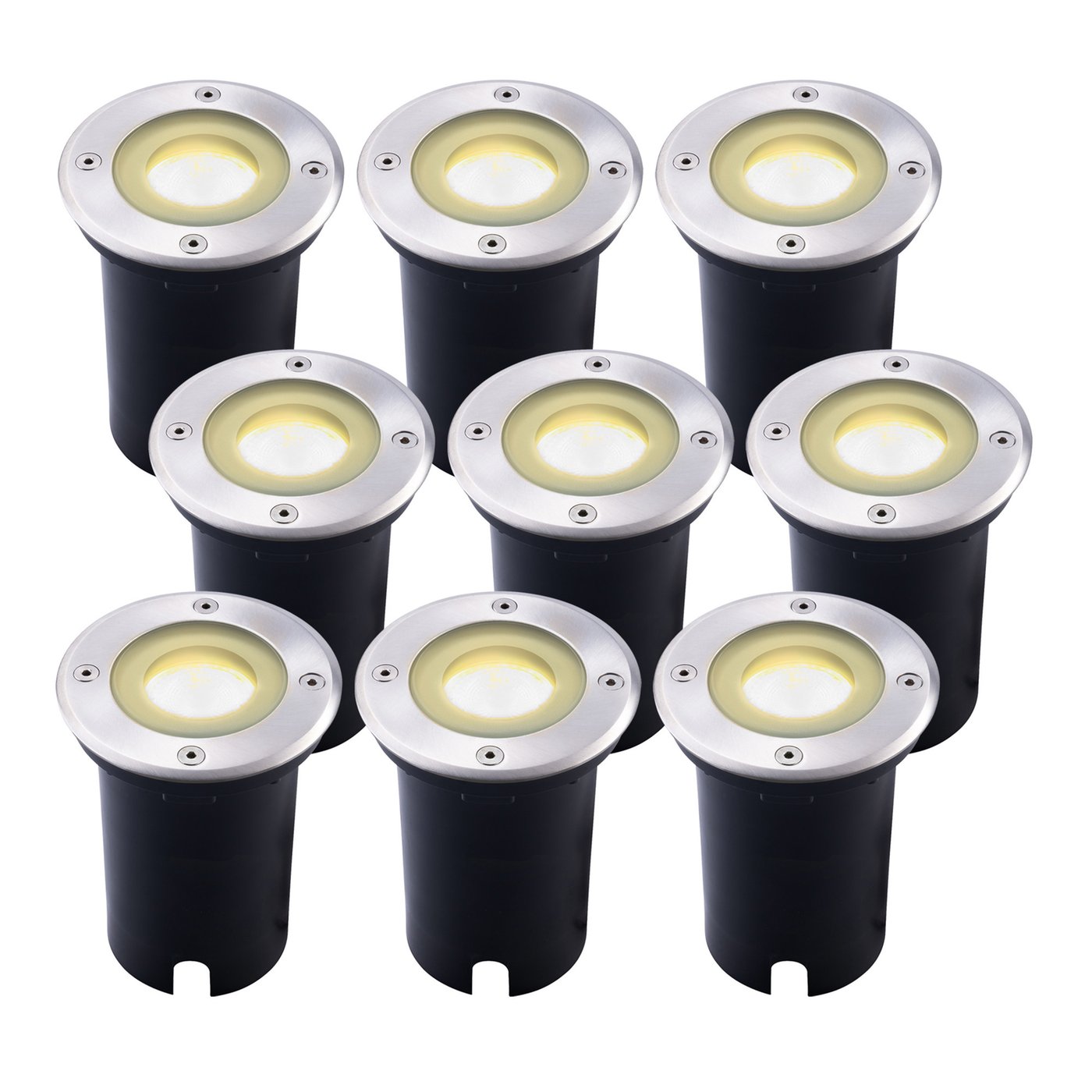 9x Zewnętrzny Lampy Najazdowe LED - Okrągły - Czarny - IP67 - 3W - 2700K - Kabel zasilający 1 metr