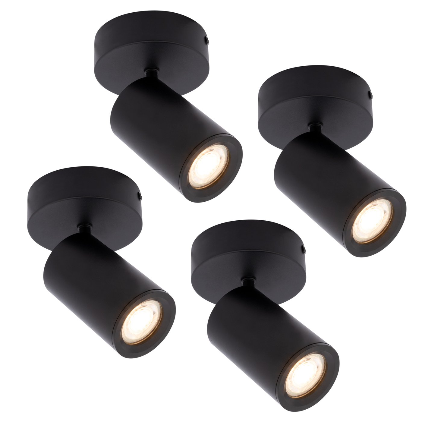 4x Smart LED-loftspot i sort – dæmpbar – 4,9 W – RGB+CCT – vipbar