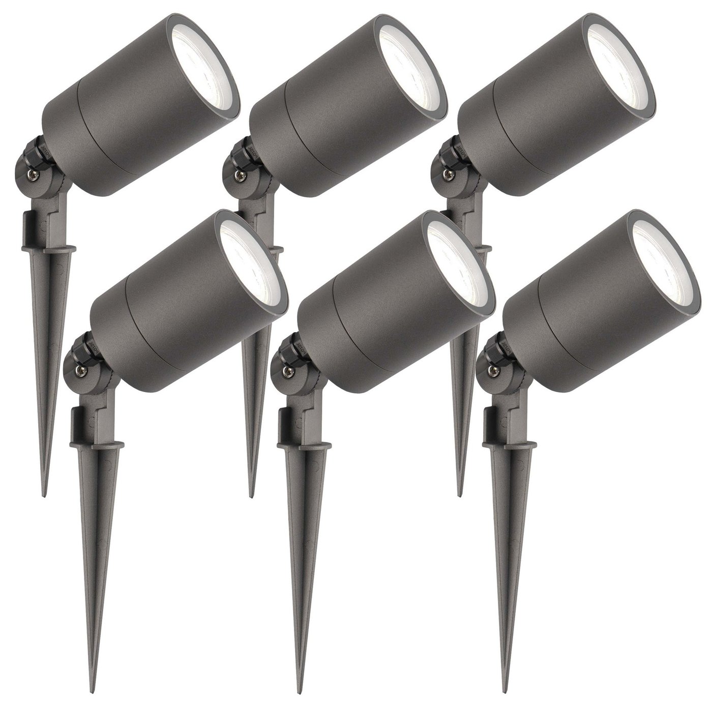 6x Zewnętrzny Reflektor Ogrodowy LED -  Antracyt - IP65 - 5W - 6500K - Kabel zasilający 2 metry