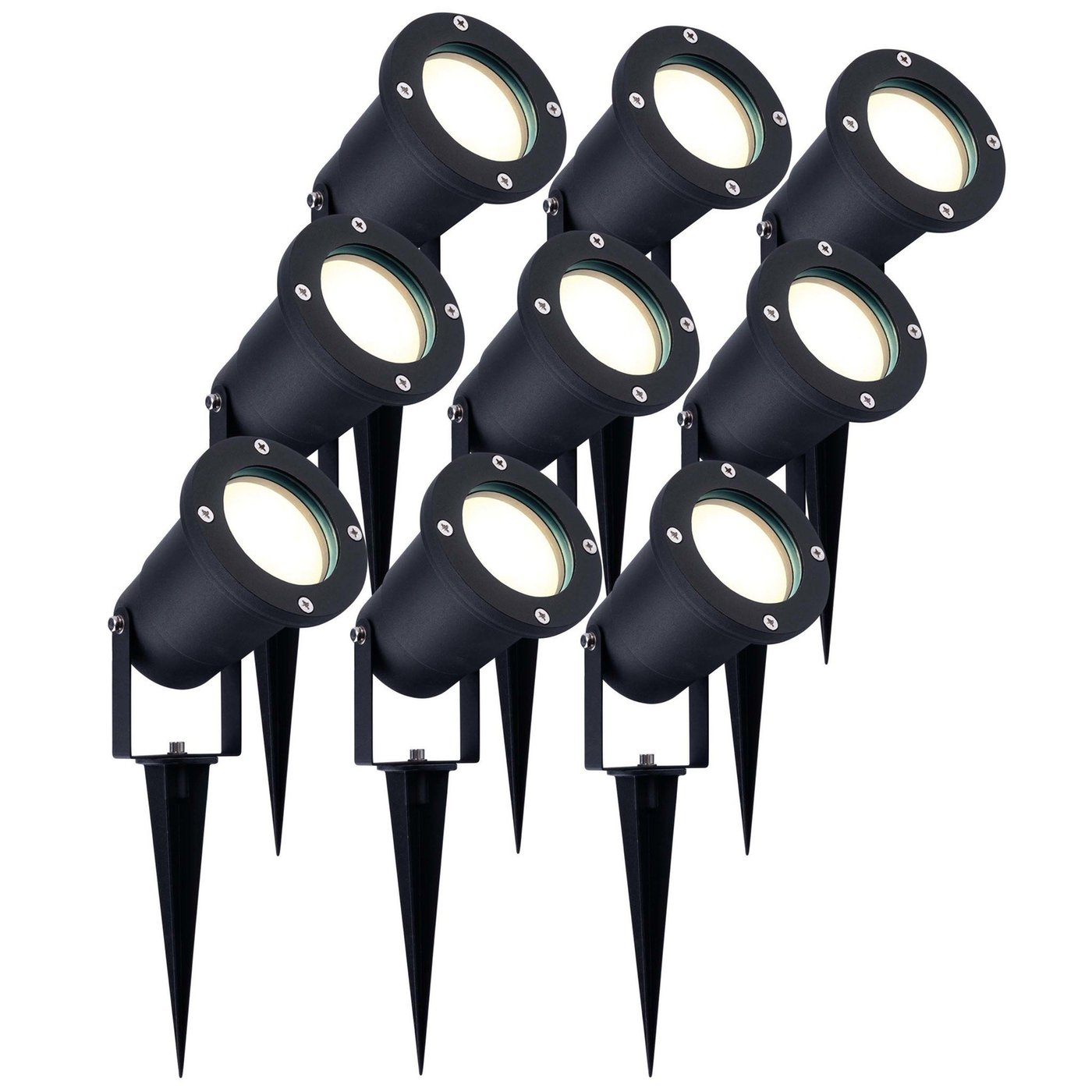 9x Spot à piquer LED – Aluminium – IP65 - 3W - 4000K -  Câble 1M