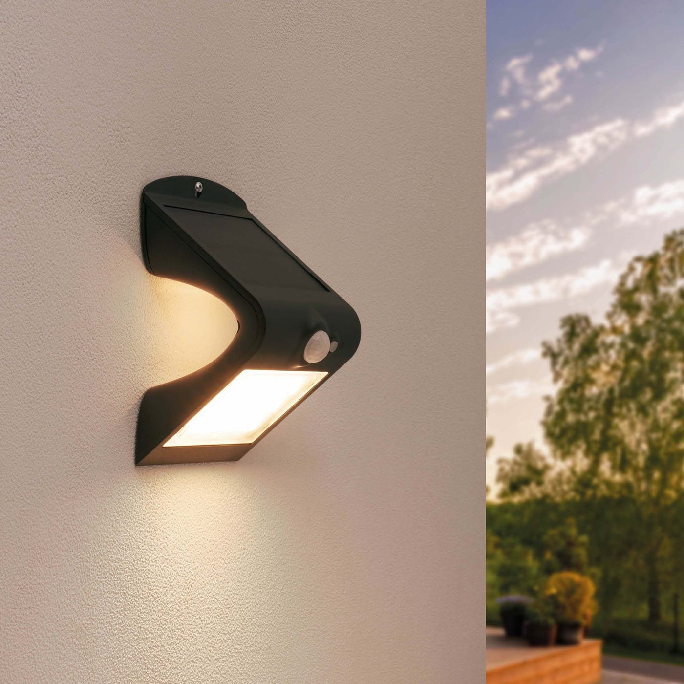 Solar Wandleuchte mit Bewegungssensor - Schwarz - 1.5W - 3000K