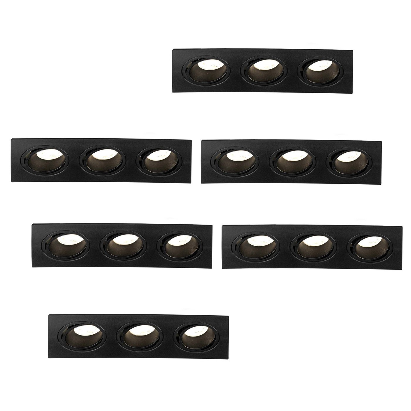 Dimmbarer LED Einbaustrahler Dreifach - Rechteck - 3W - 4000K - Schwarz