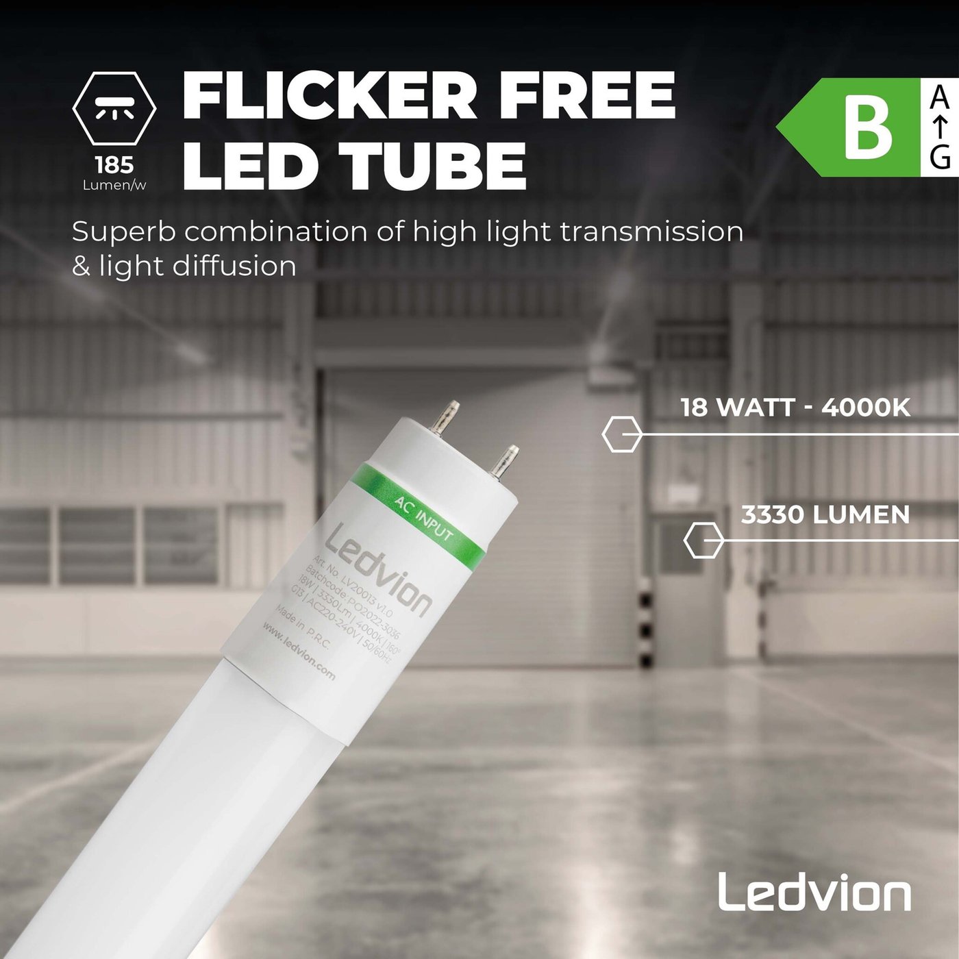 Raccordo a Soffitto Monotubo Plus 18W, Tubo LED in Bianco Puro 4000K / Ip20 Rating / 1700 Lumen
