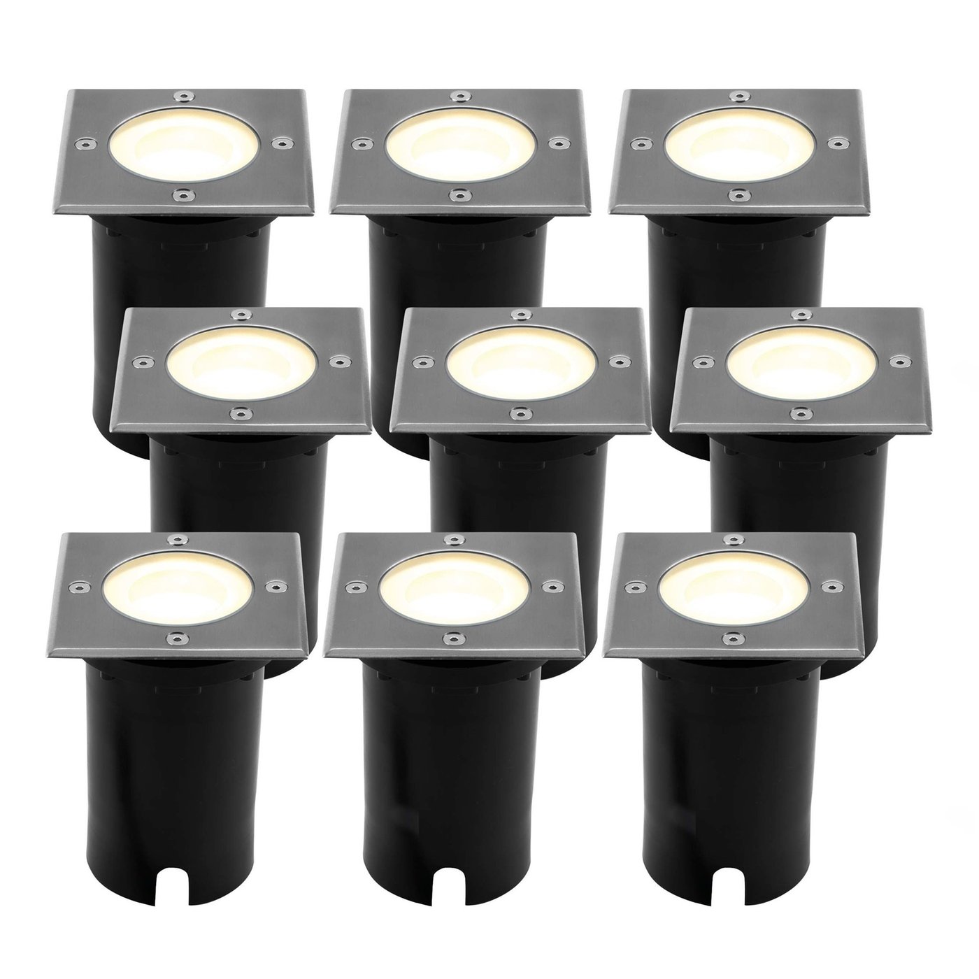 9x Zewnętrzny Lampy Najazdowe LED - Kwadratowy - Czarny - IP67 - 3W - 2700K - Kabel zasilający 1 metr