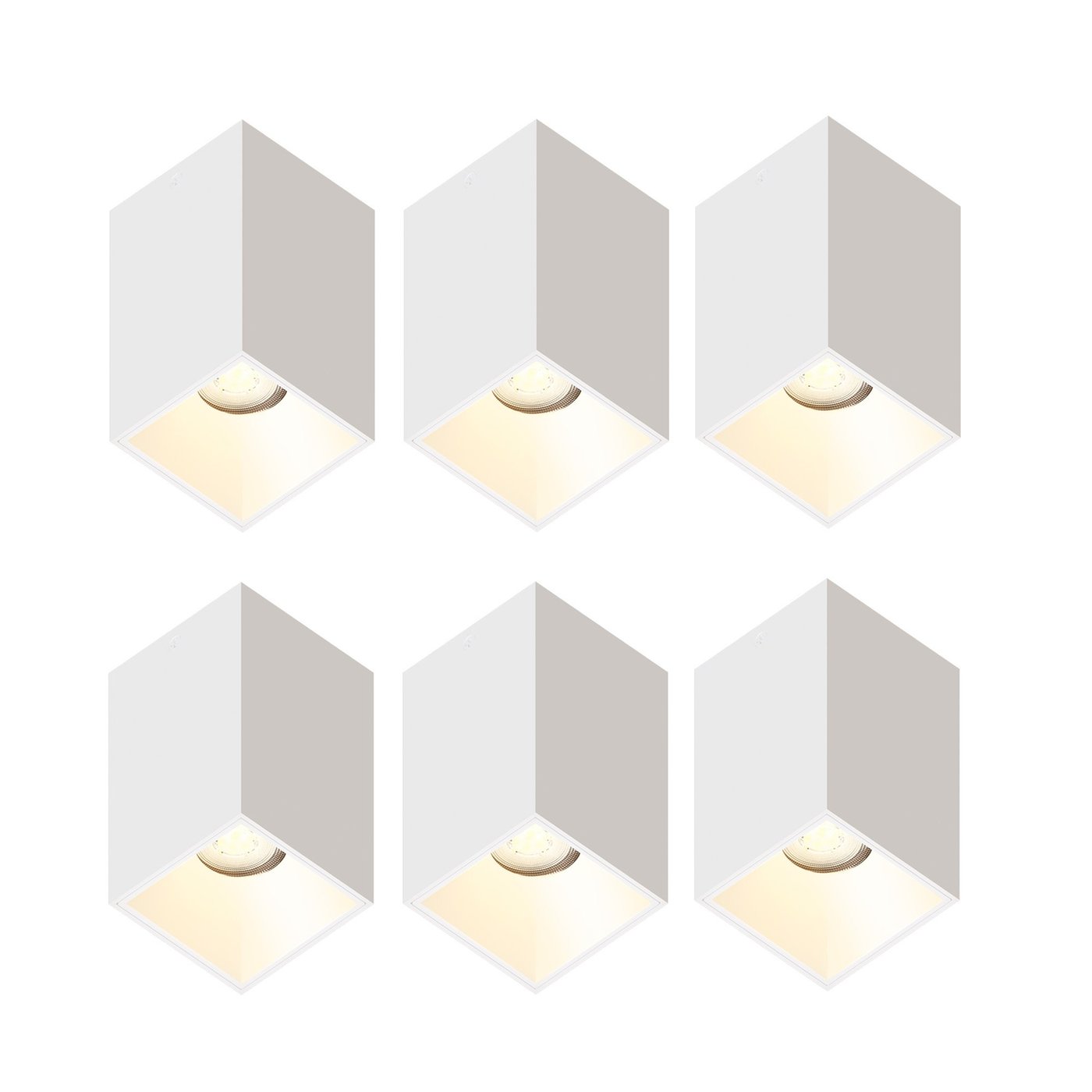 Dæmpbare LED påbygningsspots - Hvid - Firkantet - 3W - 2700K - 345 lumen - 80x80 mm - 6-pak