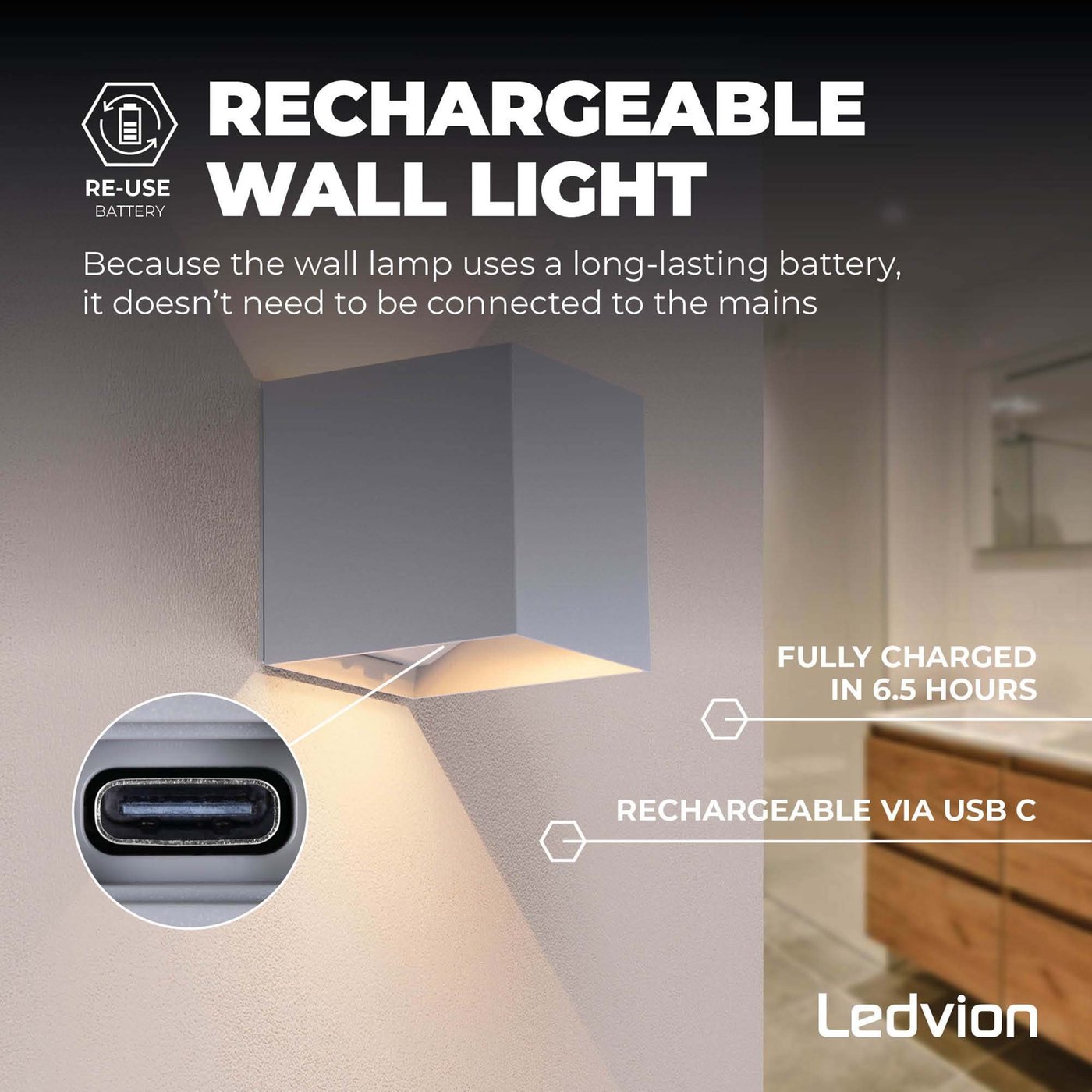 4x LED Wandleuchte USB Aufladbar Grau – Kabellos – 4400-mAh-Akku – Für den Innen- und Außenbereich geeignet