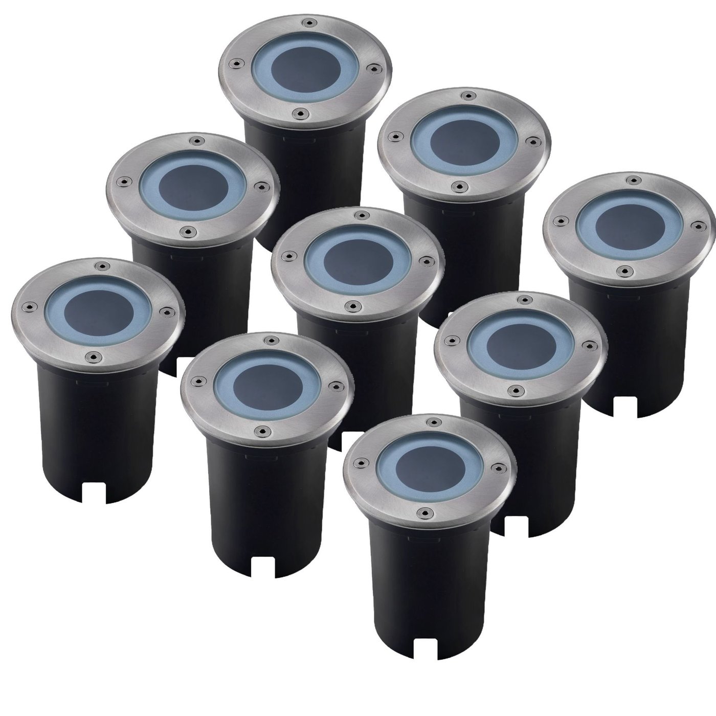 9x IP67 LED Bodeneinbaustrahler Rund - GU10 - 1m Kabel
