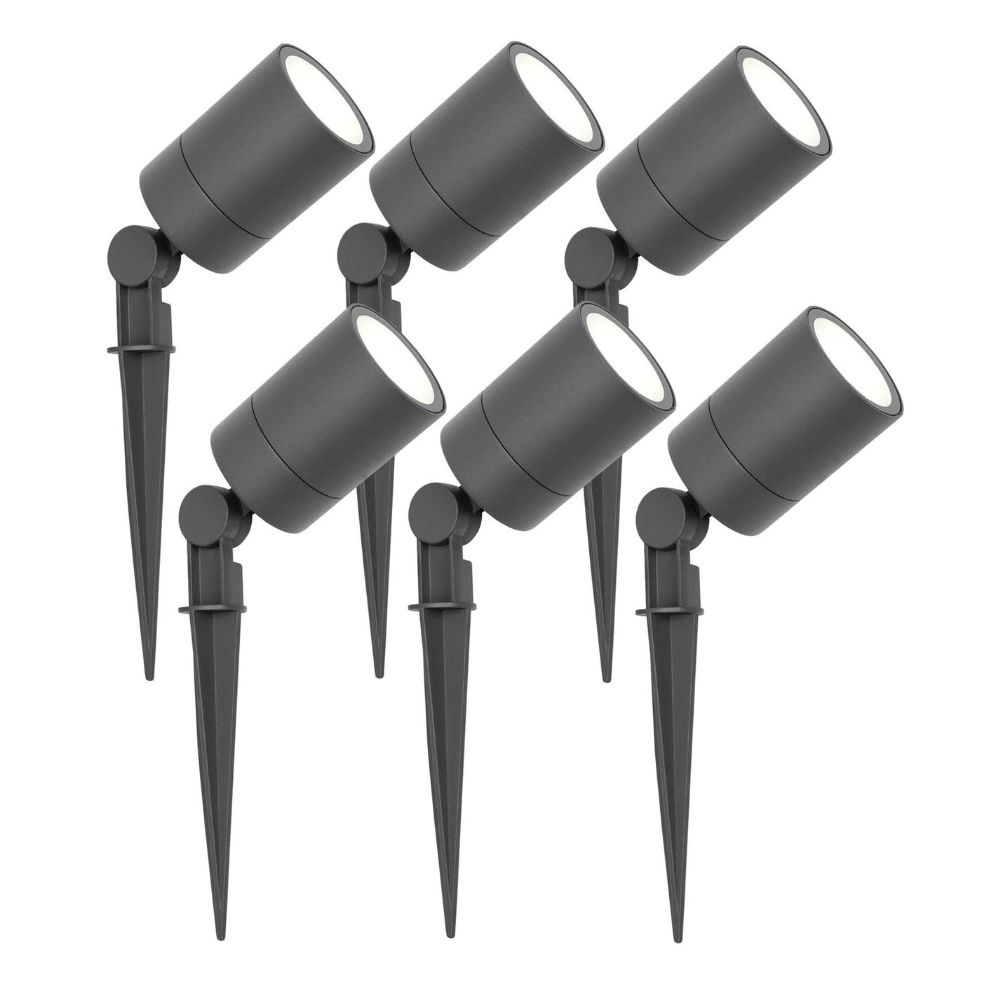 6x Zewnętrzny Reflektor Ogrodowy LED - Antracyt - IP65 - 5W - 6500K - Kabel zasilający 1 metr
