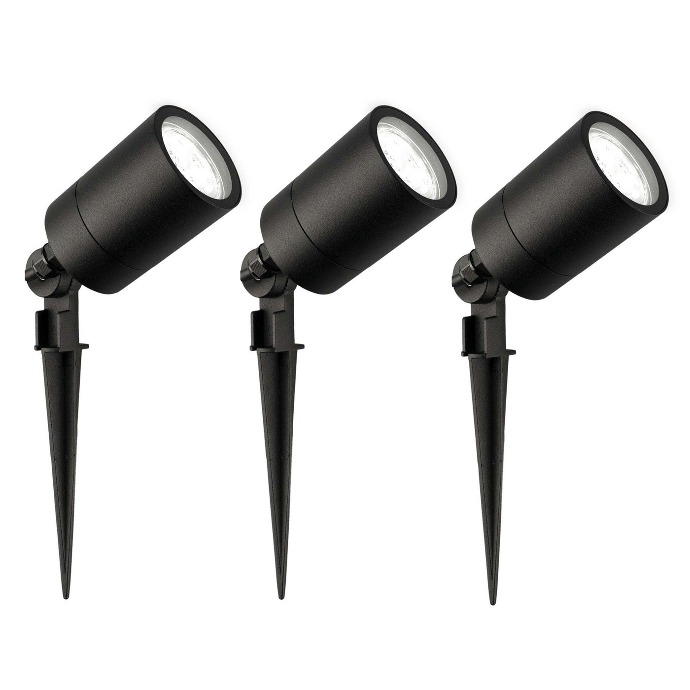 3x LED Gartenstrahler - IP65 - 3W - 6500K - 2M Kabel - Schwarz