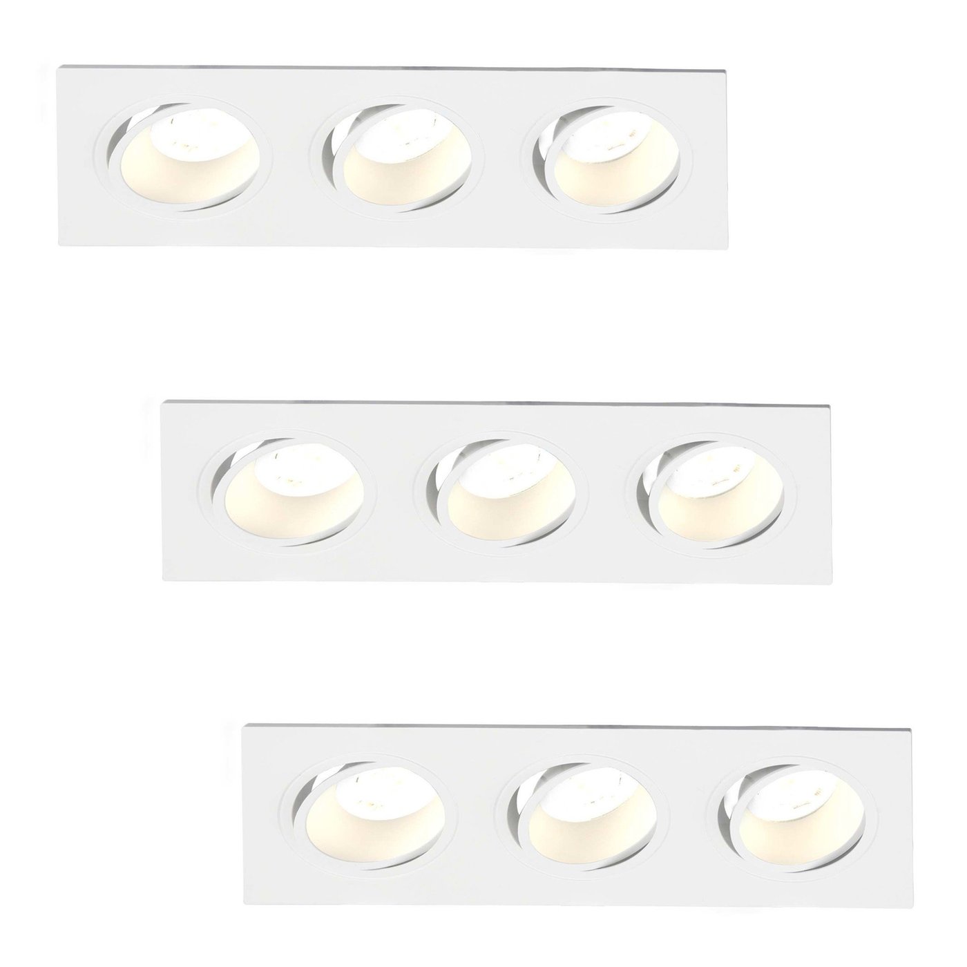 Dimmbarer LED Einbaustrahler Dreifach - Rechteck - 3W - 2700K - Weiß
