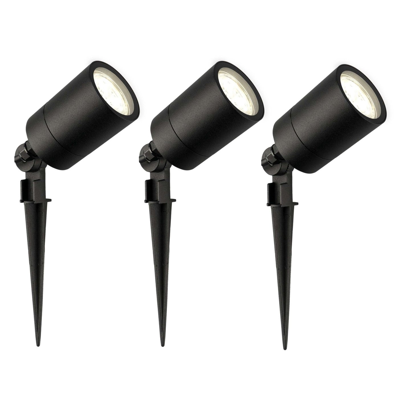 3x Zewnętrzny Reflektor Ogrodowy LED -  Czarny - 4000K - 3W - IP65 - Kabel zasilający 1 metr