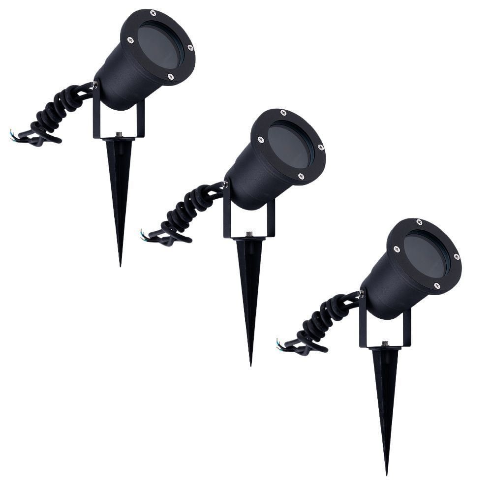3x LED Garden Spike Lights GU10 - IP65 Rated for Outdoor/Exterior Use - Black - 1 Metre Cable - 220-240V Mains Powered