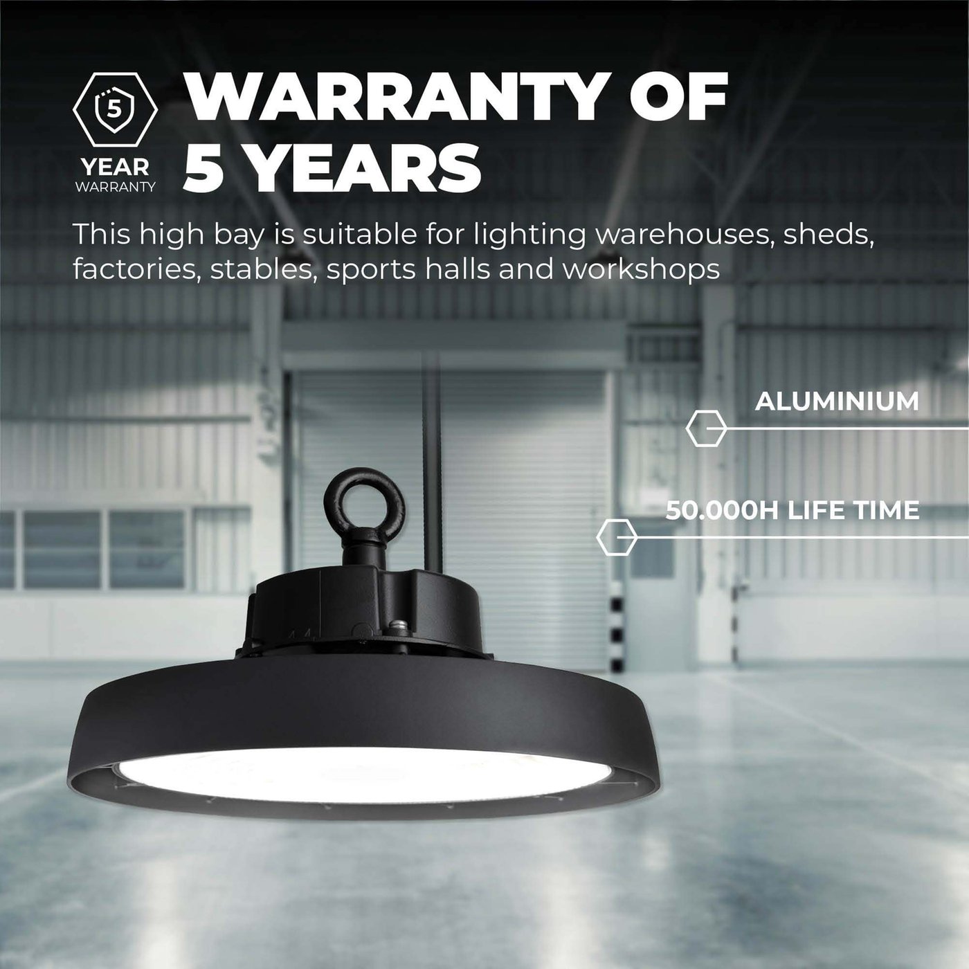 QM100E2Y-2HB New with Warranty QM100E2Y2HB　並行輸入品 High Bay LED lamp 100W with Sensor \u2013 Energy Class A - 120° - 192lm⁄W -  6000K - IP65 - Dimmable - 5 Year Warranty