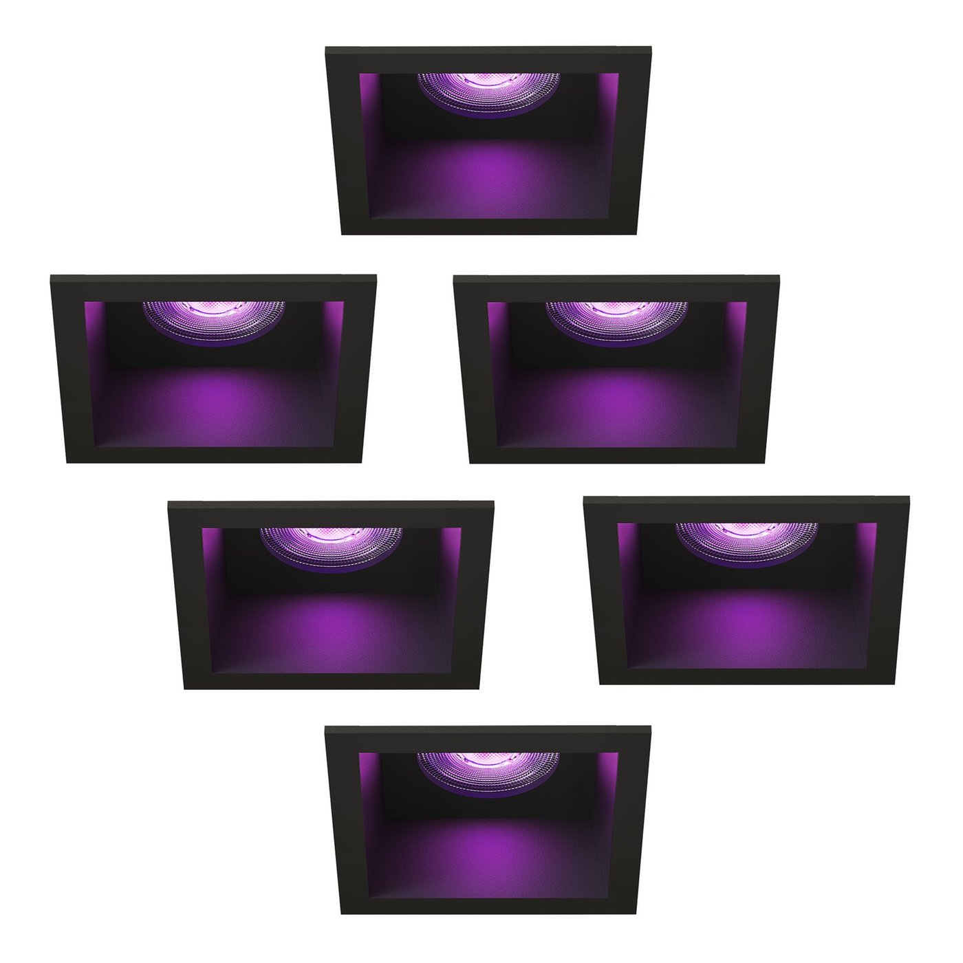 Faretti da Incasso Dimmerabili - Nero - Quadrato - 4.9W - RGB+CCT - 345 Lumen - 85x85mm - 6 pack
