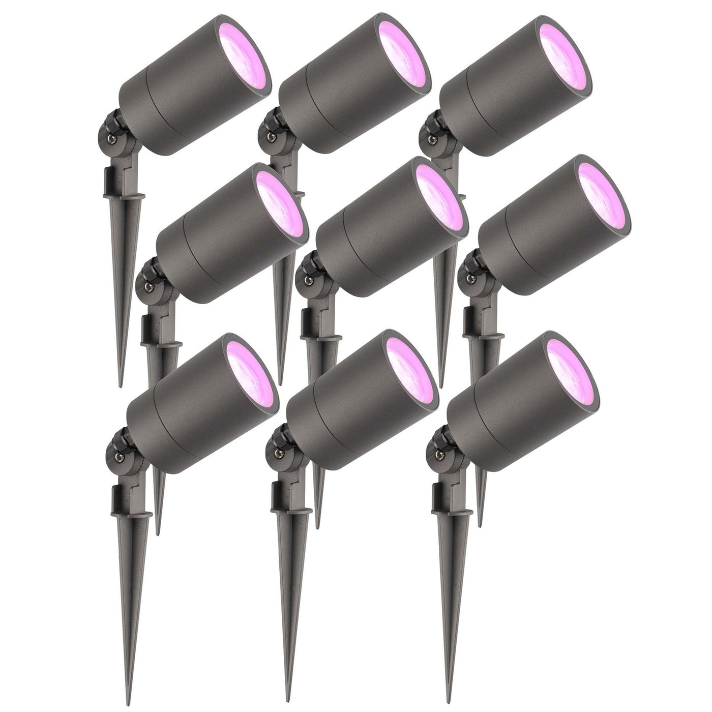 9x Zewnętrzny Reflektor Ogrodowy LED -  Antracyt - IP65 - 5W - RGBWW - Kabel zasilający 2 metry