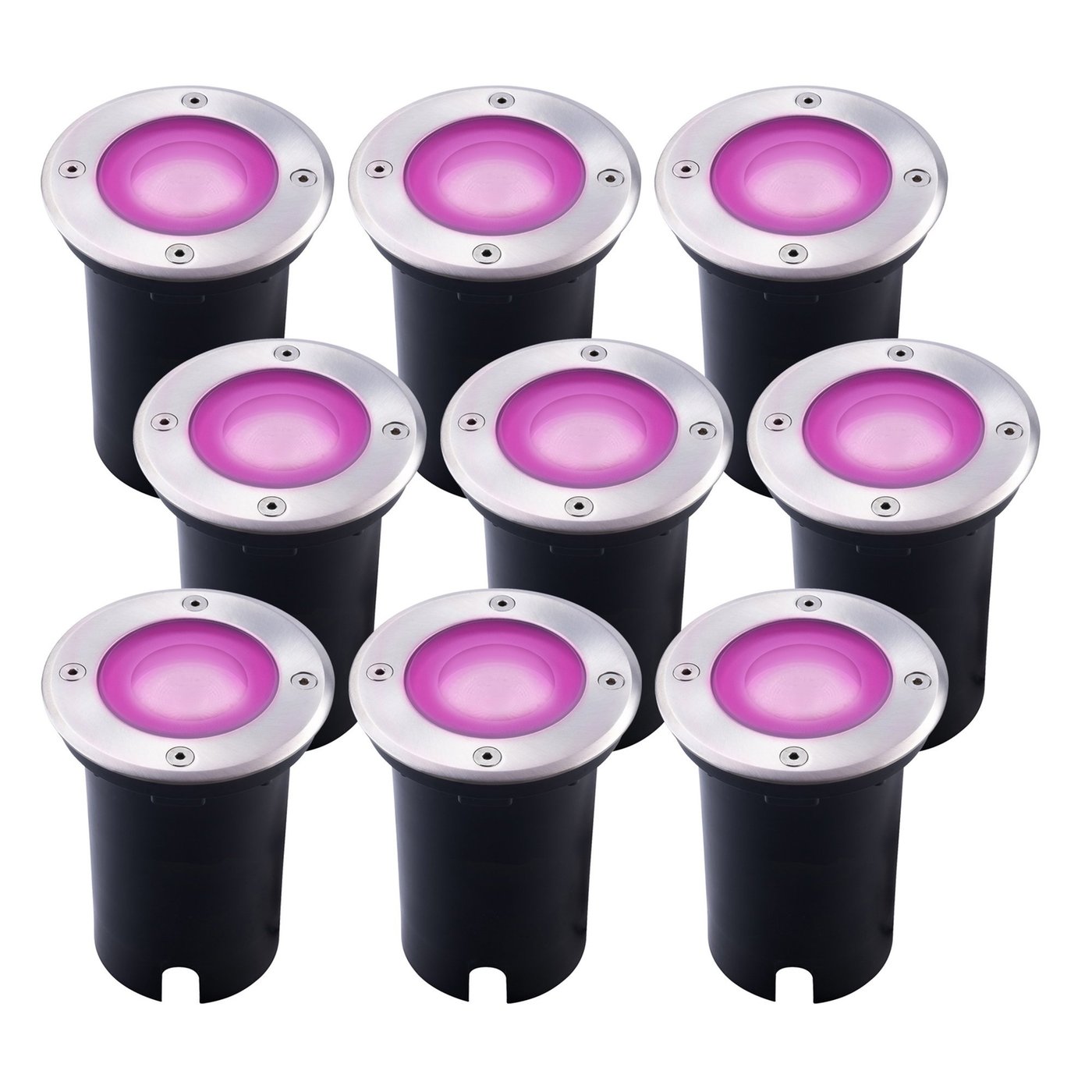 9x Smart LED Bodeneinbaustrahler Rund - IP67 - 4.9W - RGB+CCT - 1m Kabel