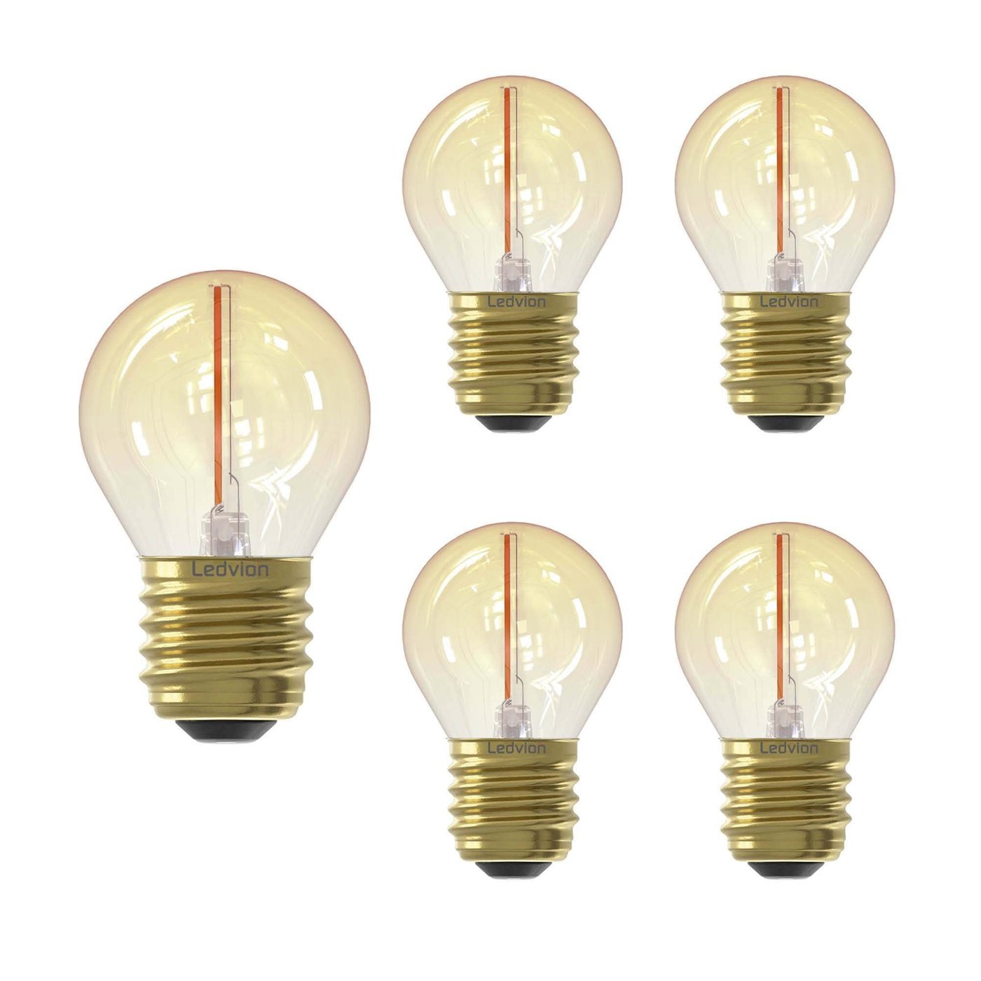 5x E27 LED Lamp Filament - 1W - 2100K - 50 Lumen - Gold