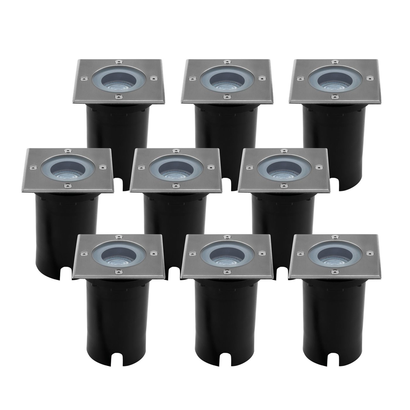 9x Zewnętrzny Lampy Najazdowe LED - Kwadratowy - Czarny - IP67 - Gniazdo GU10 - Kabel zasilający 1 metr
