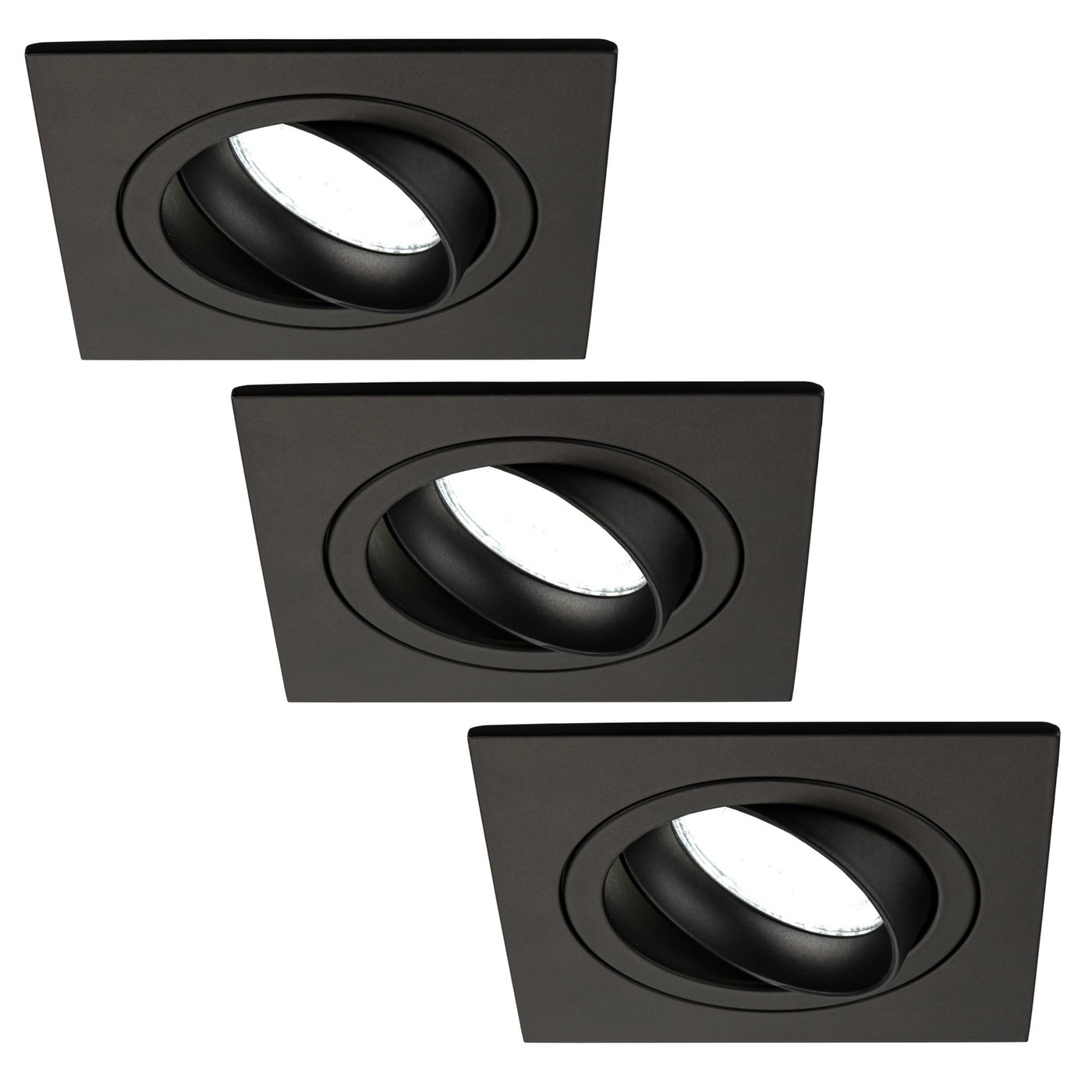 3x Lampy Wpuszczane w Sufit - Czarny  - Seville - ściemniane - 5W - 6500K - ø92mm - Kwadratowy