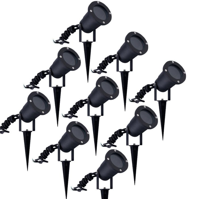 Set of 9 LED Garden Spike Lights - IP65 - Aluminium - GU10 Fitting - 1M ...