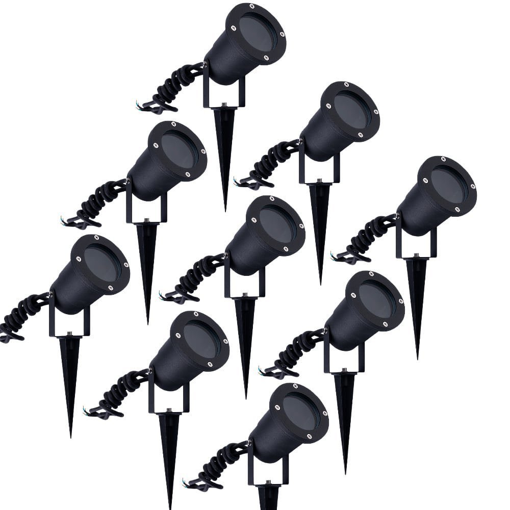 9x Reflektor Ogrodowy LED z Kolcem - Czarny - IP65 - Gniazdo GU10 - Kabel zasilający 1 metr