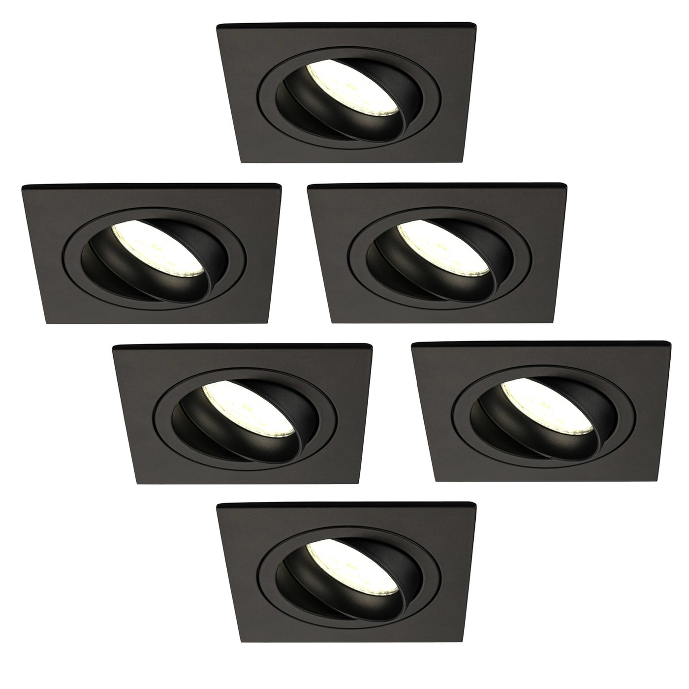 6x Lampy Wpuszczane w Sufit - Czarny  - Seville - ściemniane - 3W - 4000K - ø92mm - Kwadratowy