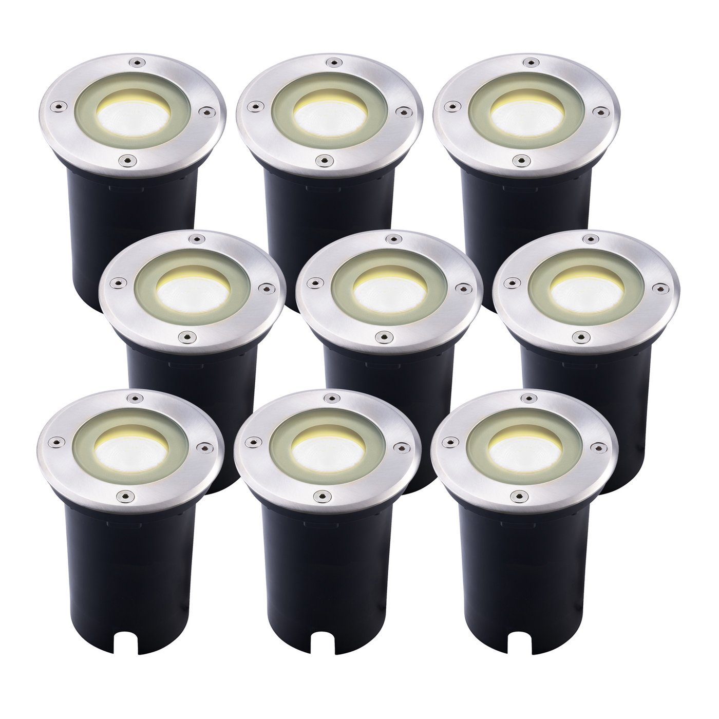 9x Zewnętrzny Lampy Najazdowe LED - Okrągły - Czarny - IP67 - 3W - 4000K - Kabel zasilający 1 metr