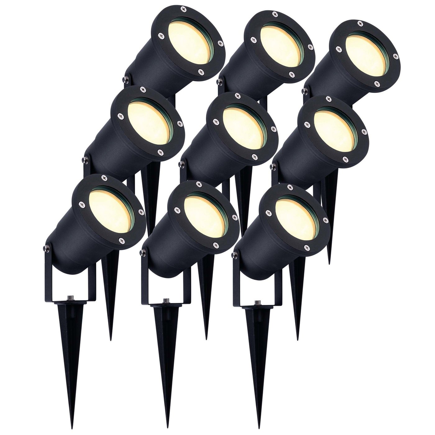 9x Spot à piquer LED – Aluminium – IP65 - 3W - 2700K -  Câble 1M
