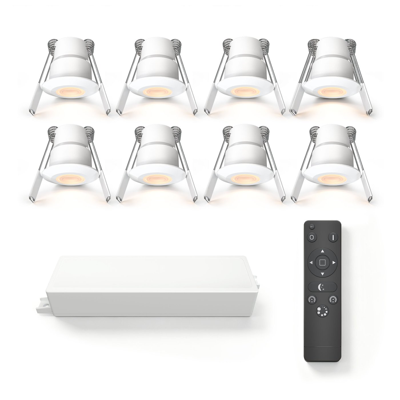 8x Mini oprawy wpuszczane LED - Ø35mm - IP65 - 2700K - Białe - 3W - 5 lat gwarancji - Pilot w zestawie